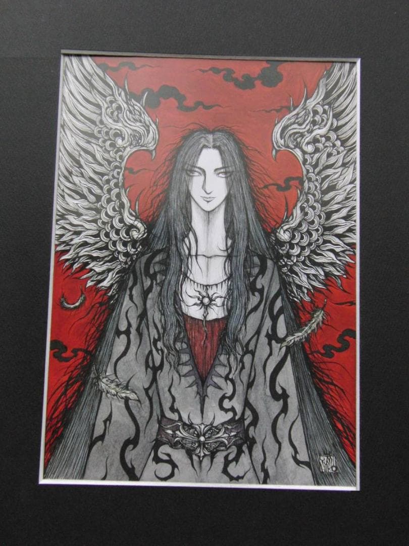 天野弓彦、【ルシファー】、希少な額装用画集より、状態良好、新品額装付