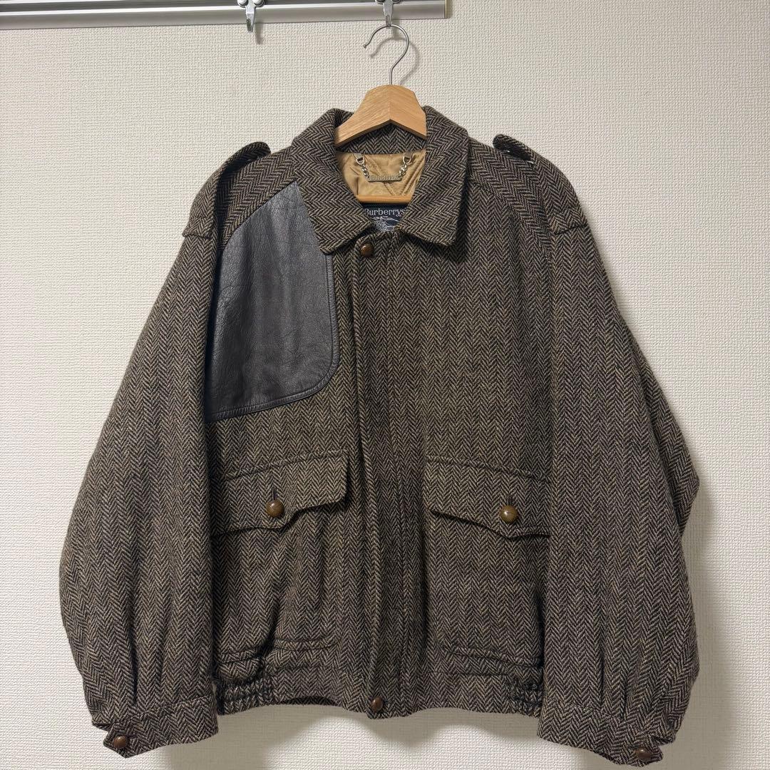 Burberrys へリンボーン　ウール　ジャケット　レザー