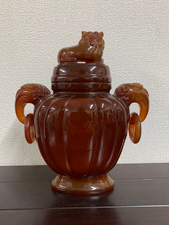 中国古美術　清時代紅瑪瑙香炉 ：共箱、木箱　購入価格：300.000円 XG01