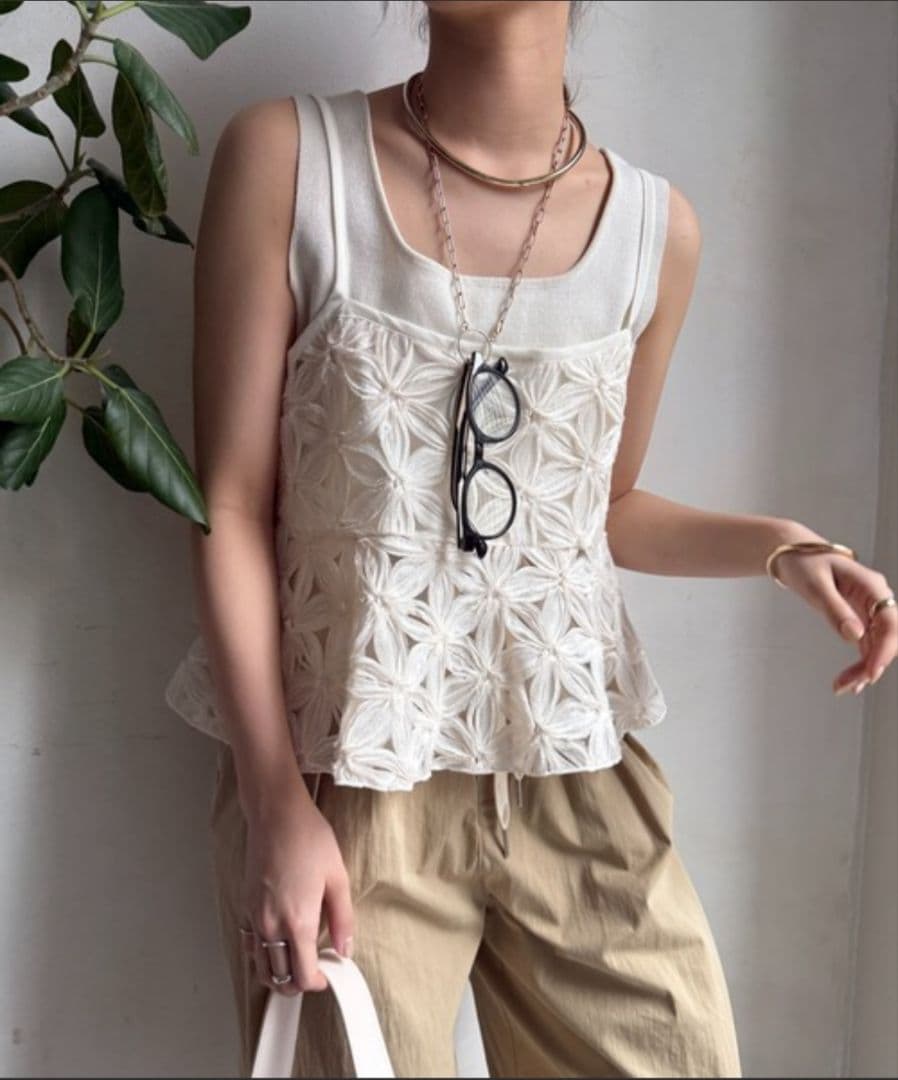 DouDou チュールフラワーキャミ