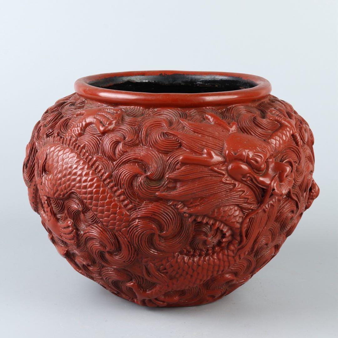 清朝宮廷様式の彫漆・龍文様 彫漆 天然木 漆芸 漆工芸 木地 彫漆 彫漆