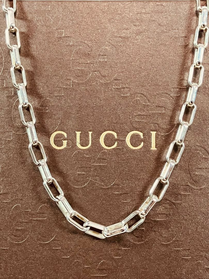超美品】GUCCI レクタングル チェーン ネックレス 男女兼用 SV925
