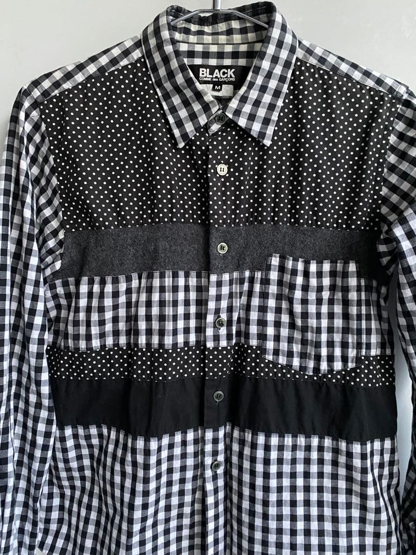 BLACK コムデギャルソン　チェックドット　パッチワーク長袖シャツ