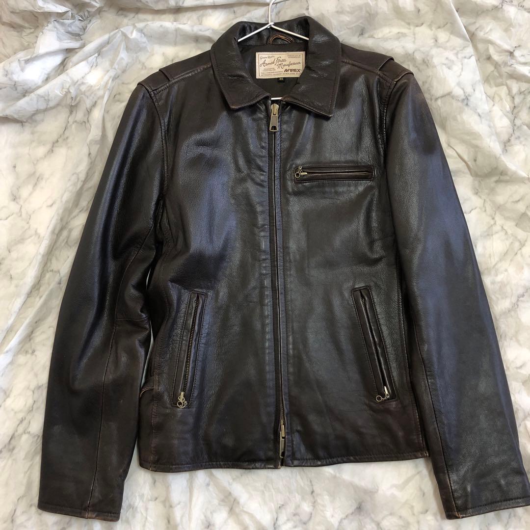 AVIREXアヴィレックス　レザージャケット　シングル　ライダース　ブラウン　L