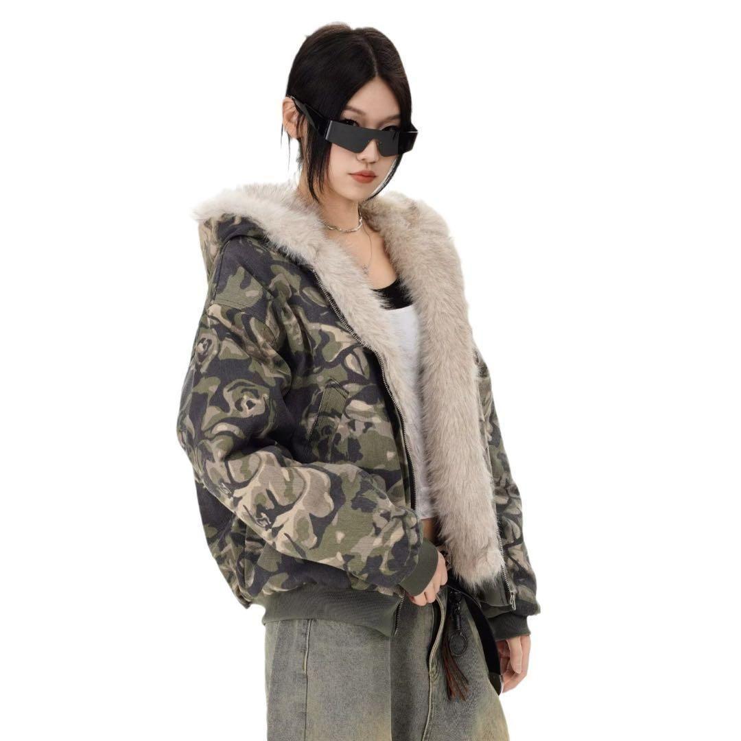 883 M迷彩ファーダウンY2K迷彩ジャケットレディースメンズミリタリー