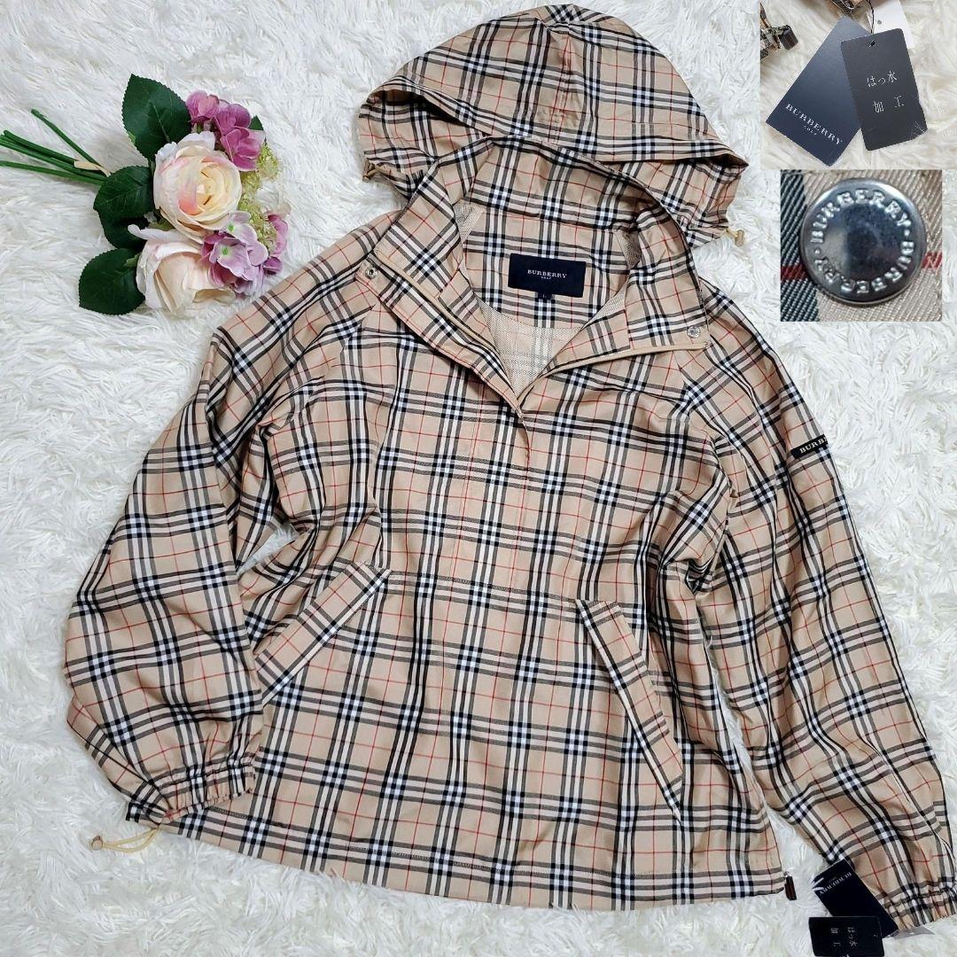未使用 タグ付 L バーバリー ノバチェック フーデット ナイロン