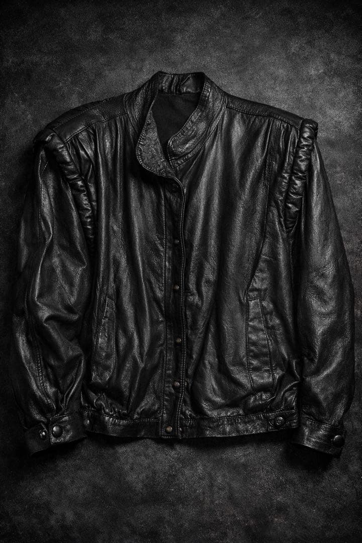 80s 90s vintage 本革 レザージャケット ブラック 短丈 ギャザー