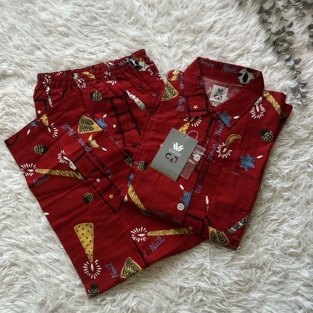 新品　タグ付き　Wacoal ワコール　パジャマ　セットアップ　クリスマス柄 Lingè Noël ランジェノエル Wガーゼチェック パジャマ NZL313