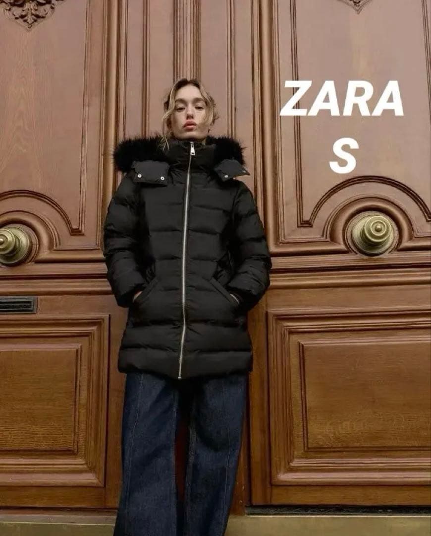 ZARA 撥水ウィンドブレーカーフード付きダウンジャケット S