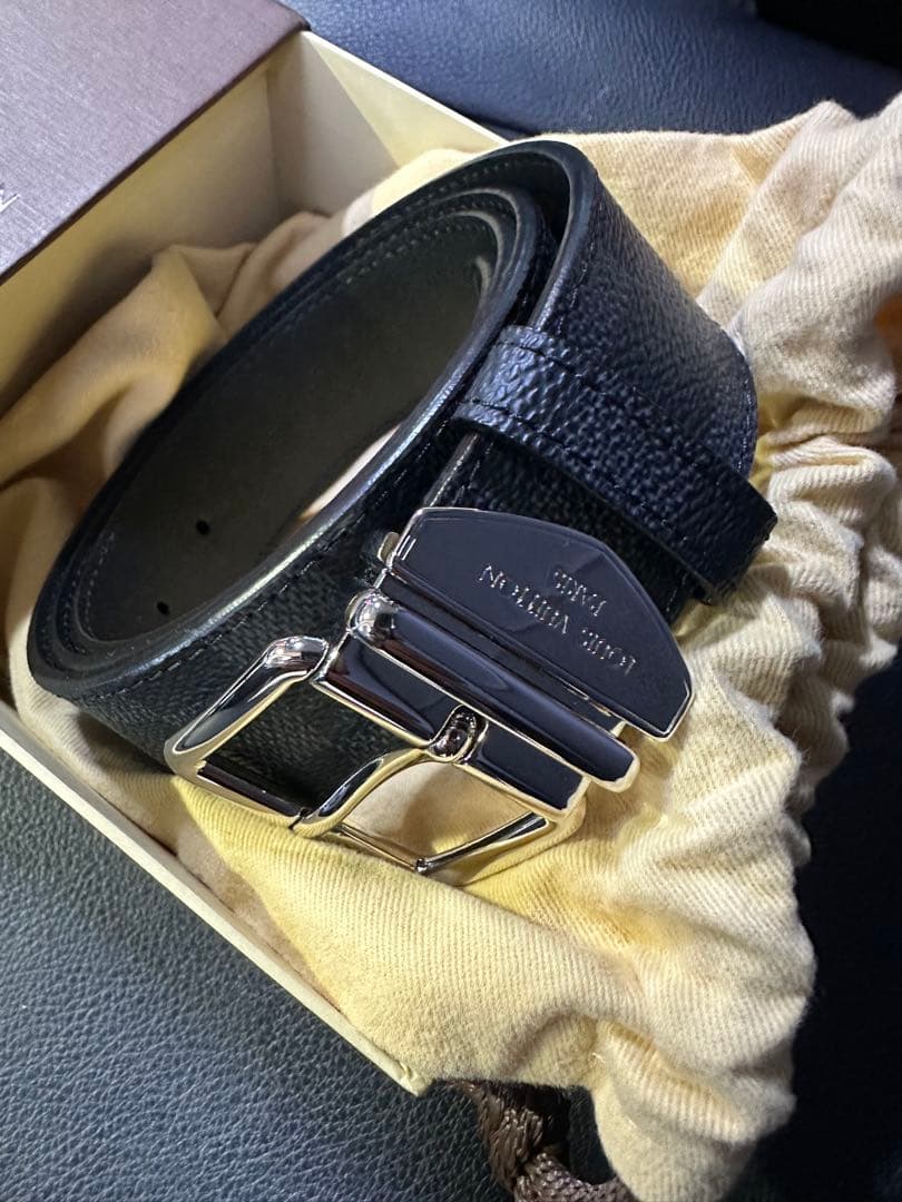 Louis Vuitton ブラック レザー ベルト ダミエ　最終値下げ中