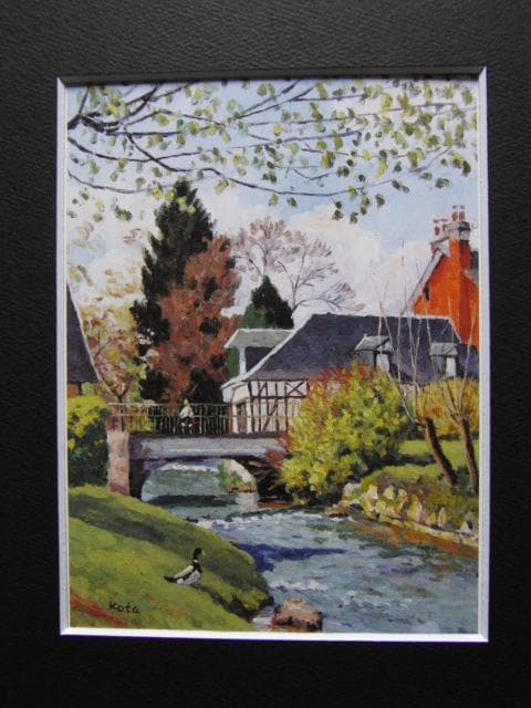 谷内こうた、【クレヴォンの橋】、希少な大判額装用画集より、美品、日本人画家