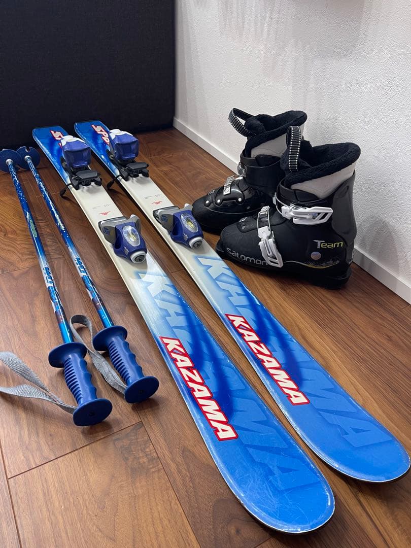 KAZAMA スキー板110㎝ Salomon ブーツ ストック セット 子供用 サロモン（SALOMON）（キッズ）ジュニア スキー板 旧モデル