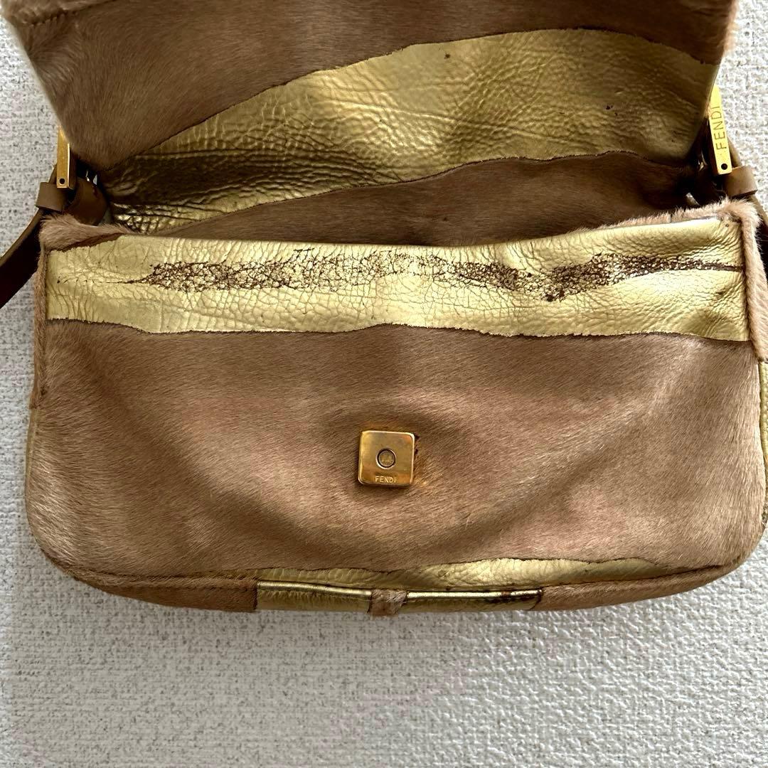 希少✨ FENDI フェンディ バゲット ハンドバッグ ハラコ×ゴールド