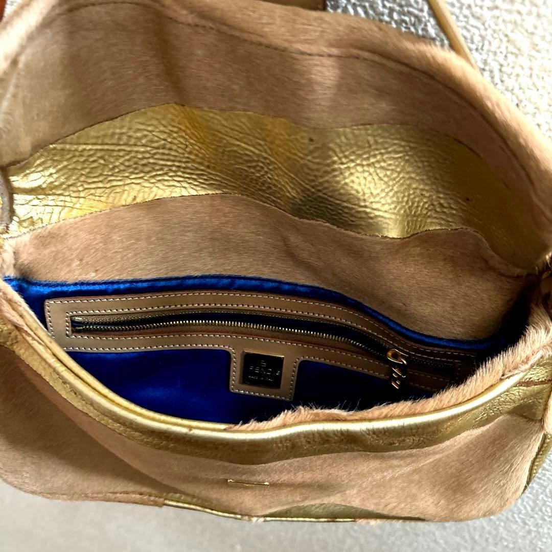 希少✨ FENDI フェンディ バゲット ハンドバッグ ハラコ×ゴールド
