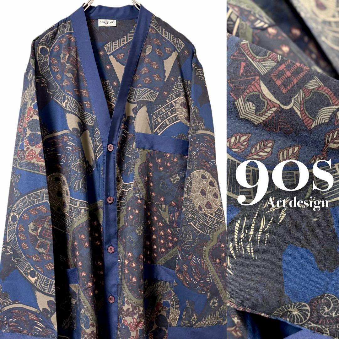 90sヴィンテージ 総柄シャツ 抽象柄 アートプリント 馬柄 イタリア製 古着