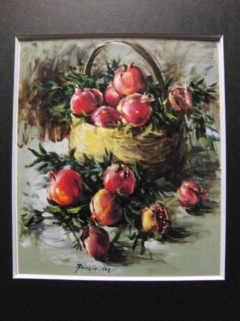 森文男、石榴、希少な画集より、新品高級額・額装付、状態良好