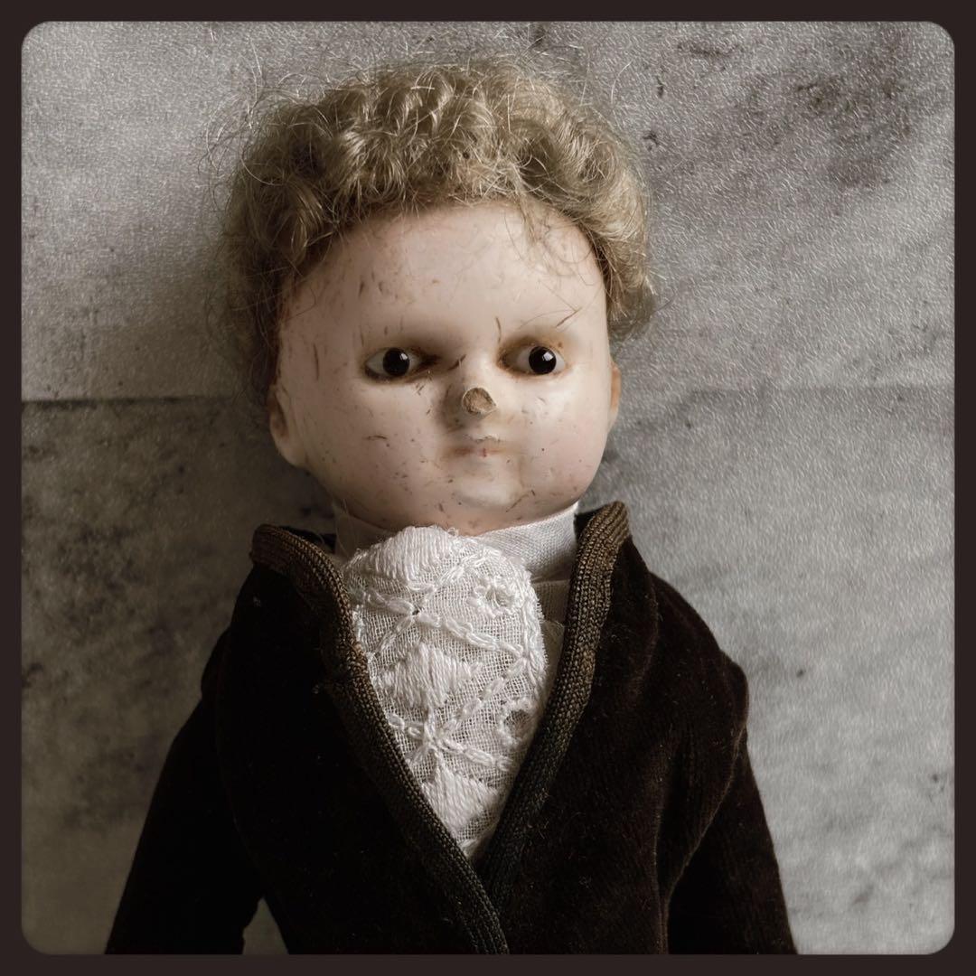 レアアンティーク ブロンドの男の子 ショルダーヘッドワックスドール