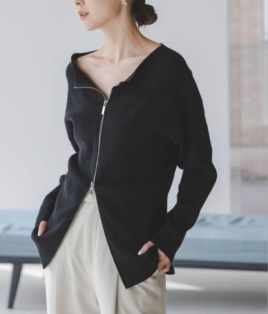 【美品】NOBLE フロントジップボートネックニット