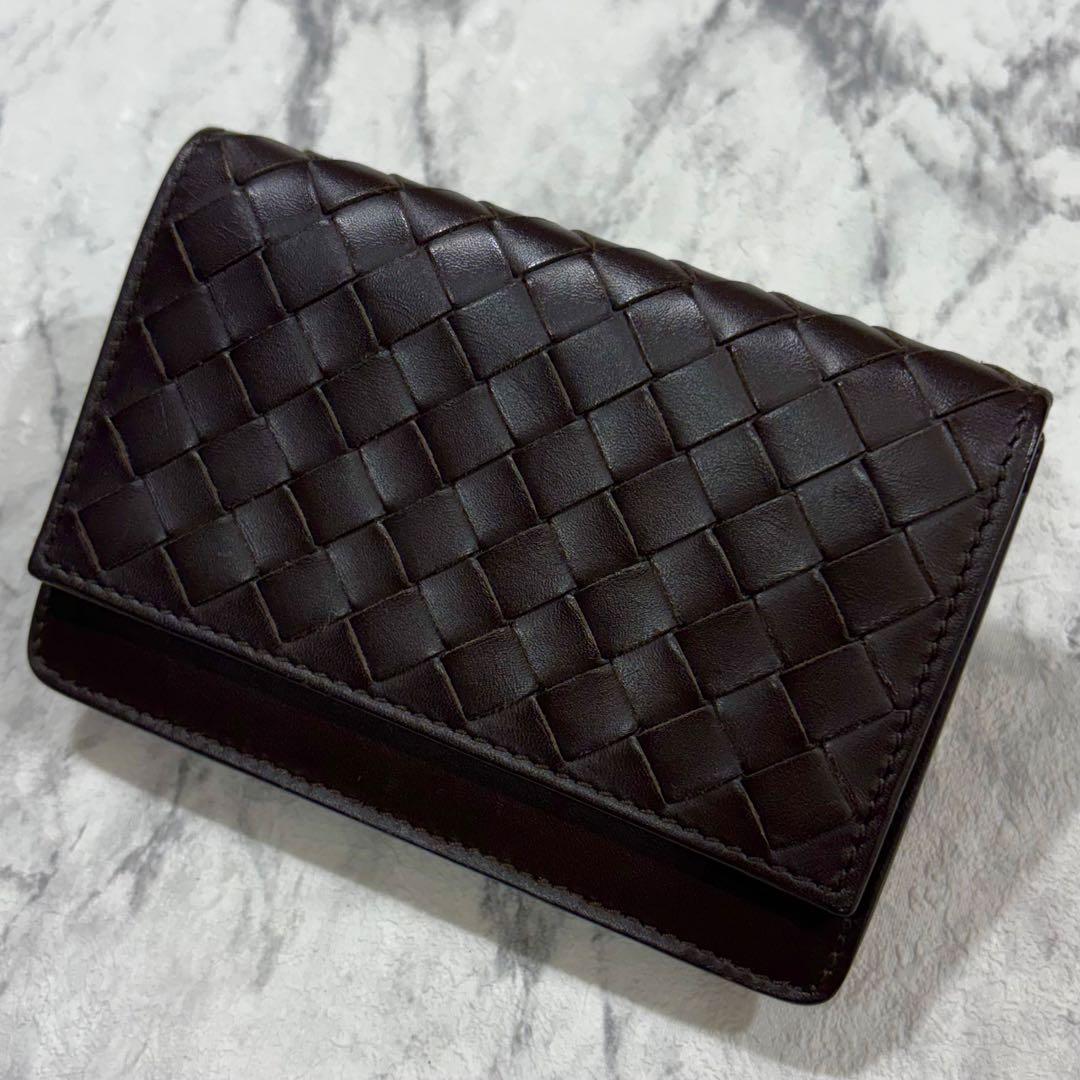 【美品】 ボッテガヴェネタ ケース イントレチャート ダークブラウン BOTTEGA VENETA（ボッテガ・ヴェネタ） 折財布 メンズ 743004 VBWD2