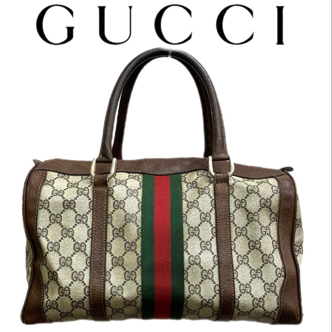 GUCCI グッチ　ボストンバッグ GG柄　シェリーライン