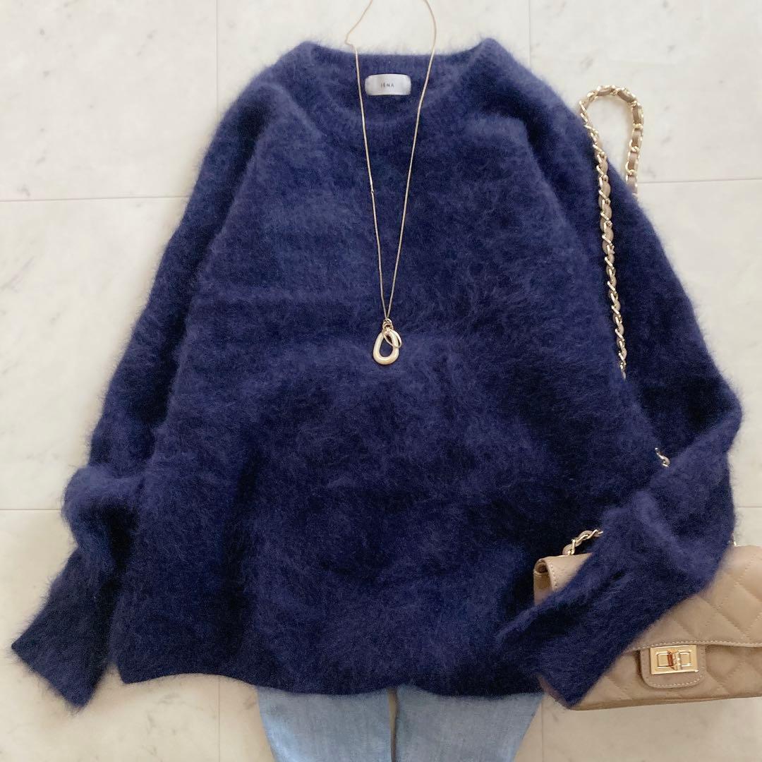 美品　IENA fluffyファー プルオーバー　近年モデル　ネイビー