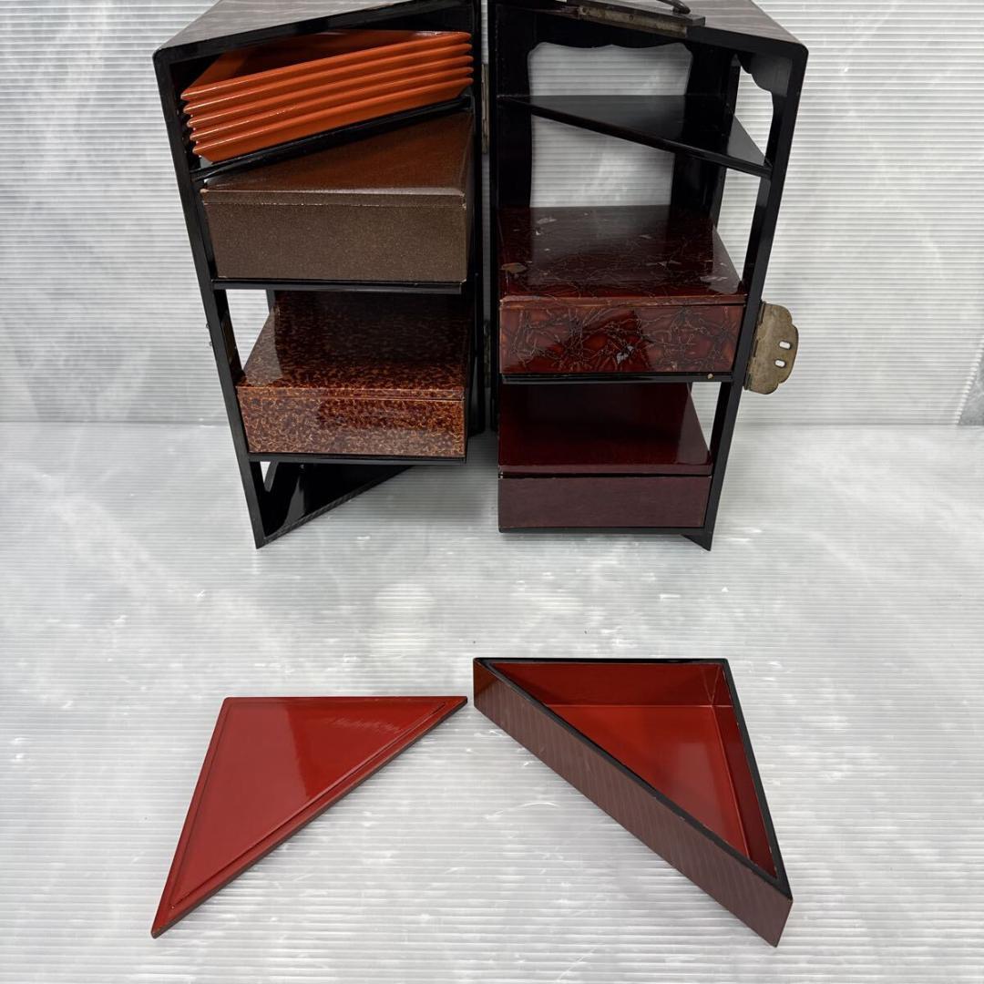 時代物 漆塗り 両開重 重箱 虫食塗 漆器 茶道具 弁当箱 手提げ