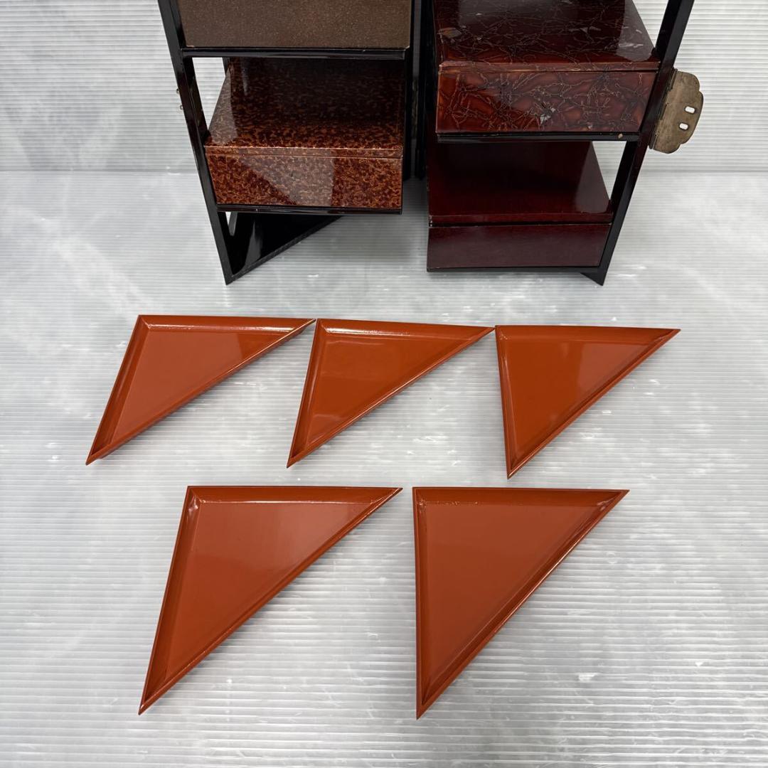 時代物 漆塗り 両開重 重箱 虫食塗 漆器 茶道具 弁当箱 手提げ