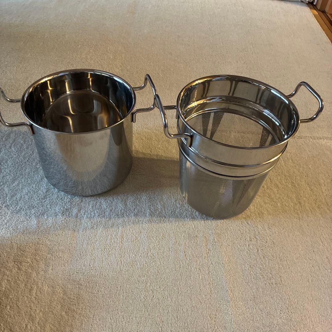 ム*リ様 IH対応ステン製 寸胴鍋 両側ハンドル付き ザル付き 鍋深さ20cm直