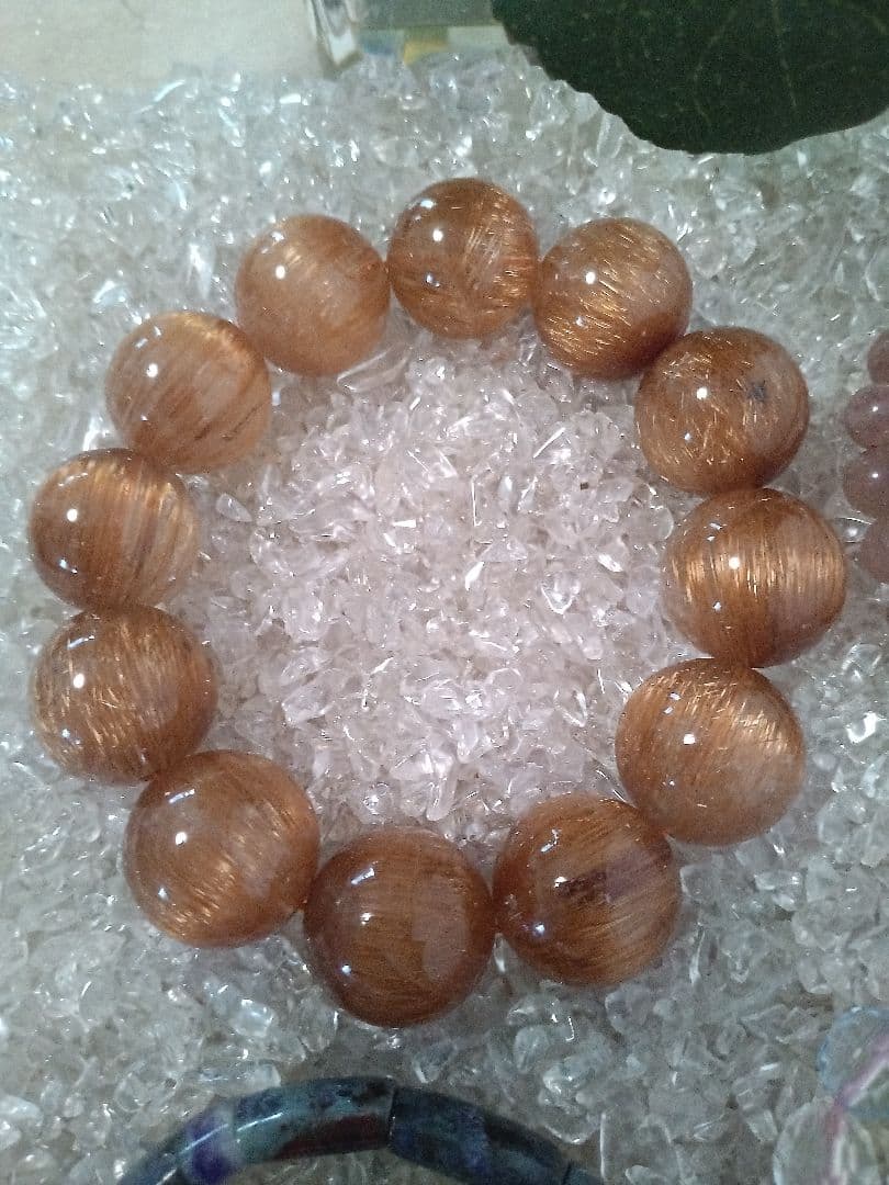 高級天然石 ブラウンタイチンルチル ブレスレット ２㌢ビッグサイズ❢