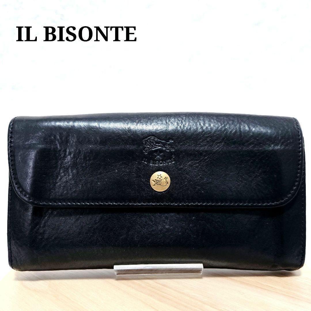 限定値下☆IL BISONTE イルビゾンテ 長財布 本革 黒 金ボタン 定番