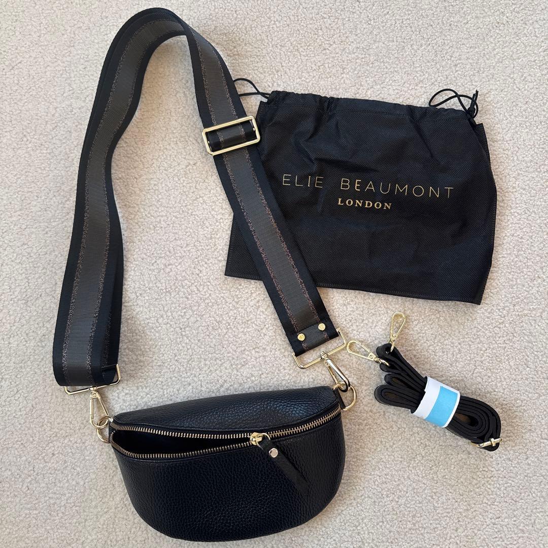 ELIE BEAUMONT エリー・ビューモント ブラックレザー ボディバッグ ELIE BEAUMONT（エリービューモント） ウエストポーチ ウエストバッグ