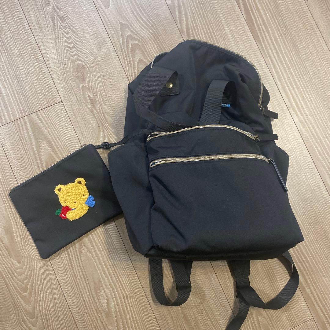 R**様 ブラック マザーズバッグ クマ刺繍ポーチ付き　familiar