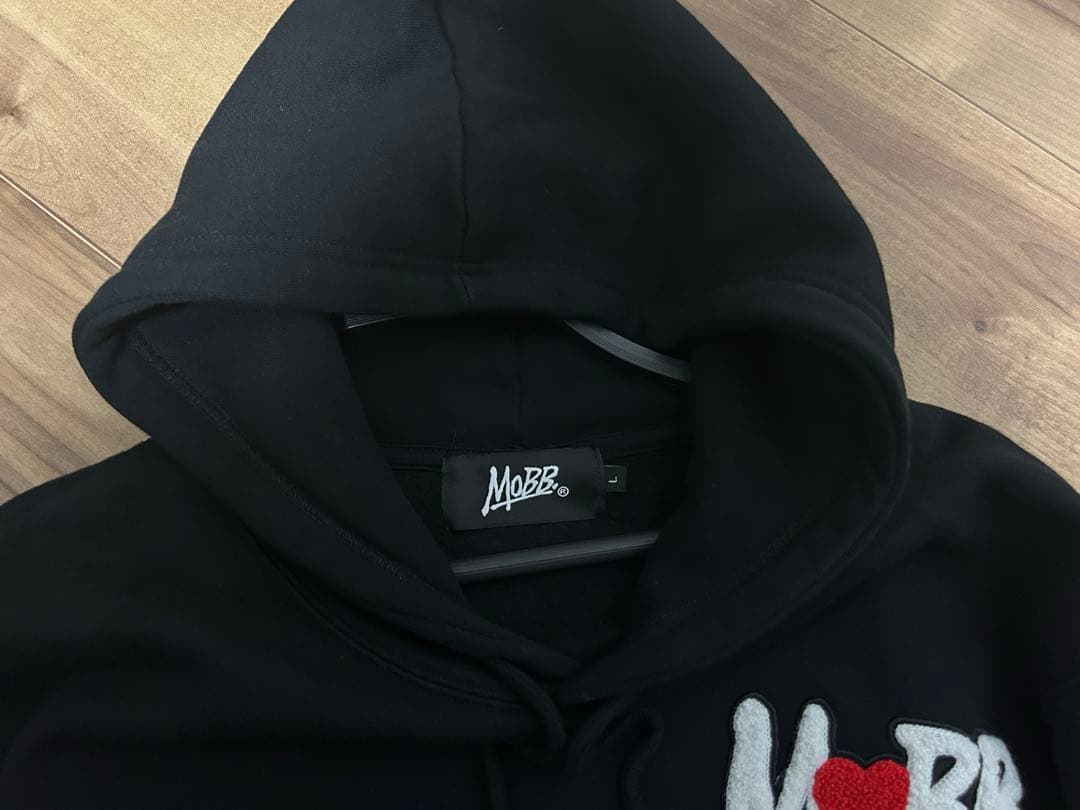 美品 MOBB モブ 裏起毛 パーカー 黒ブラック ハート ワッペン L - メルカリ