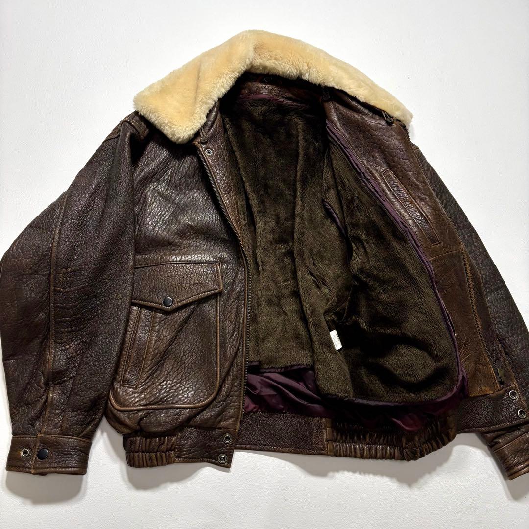 G-1 A-2 ラムレザー フライト ジャケット ブラウン ライナー付き L相当 ヴィンテージ フライトジャケット A-2 G-1 レザージャケット
