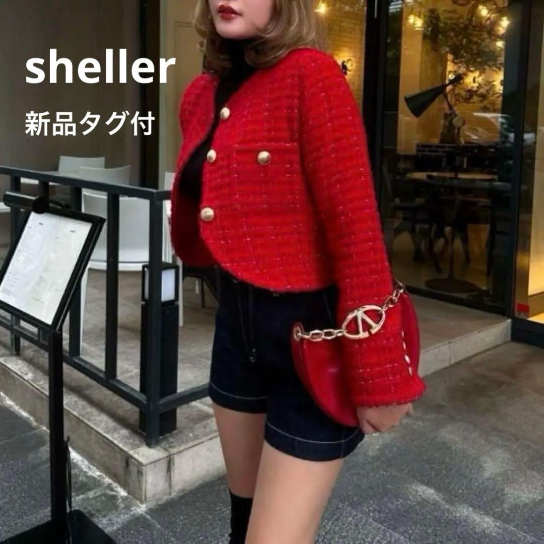 新品タグ付 sheller gold button tweed jacket