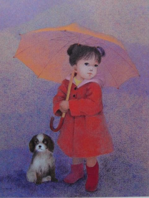 はしぐちみよこ、ひなた雨、希少な額装用画集より、新品高級額装付