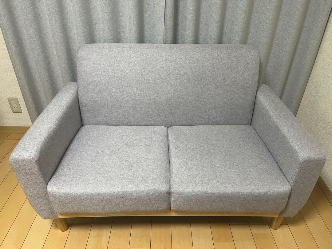 グレー 2人掛けソファ クッション付き