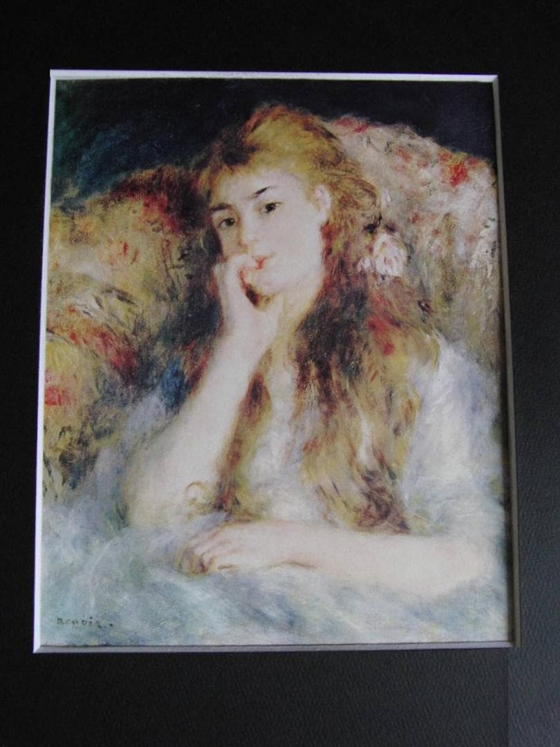 ピエール＝オーギュスト・ルノワール、【物思い】、希少な額装用画集より