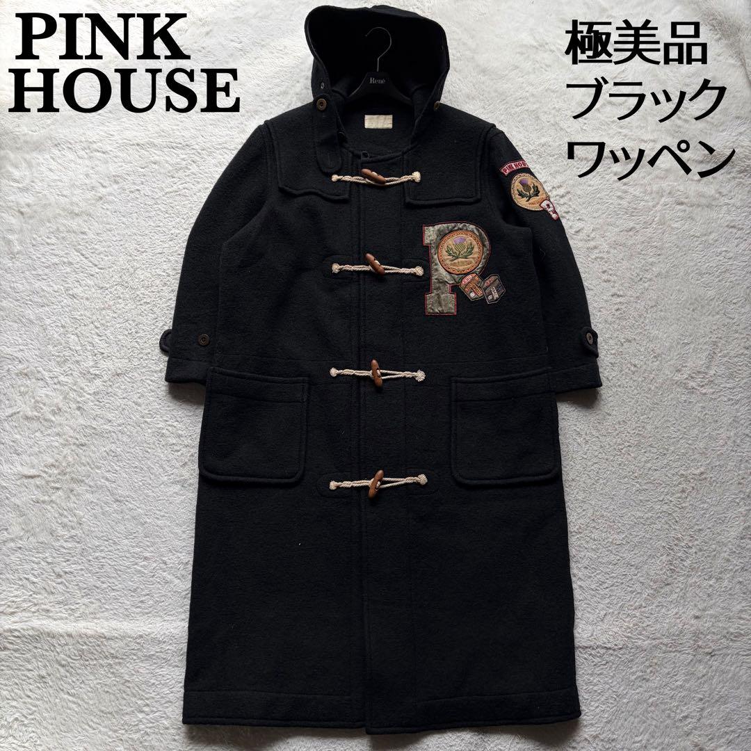 【極美品】ピンクハウス ダッフルコート ロング丈 ロゴワッペン トグル ブラック