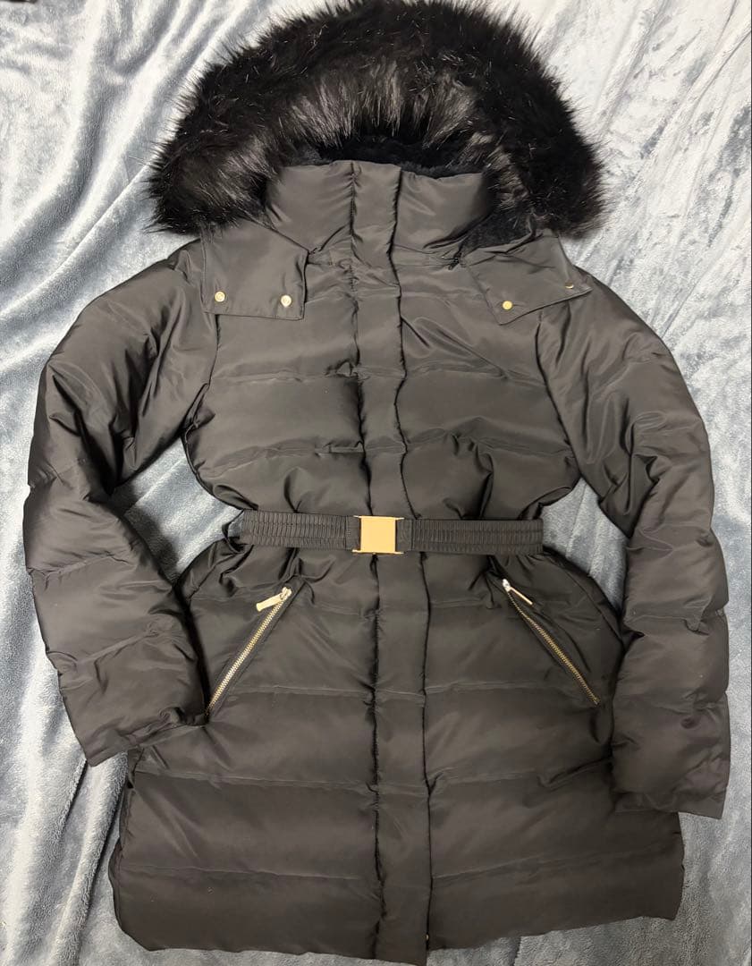 【ZARA】ブラックダウンジャケット セミロング丈 Sサイズ ベルト取り外し可