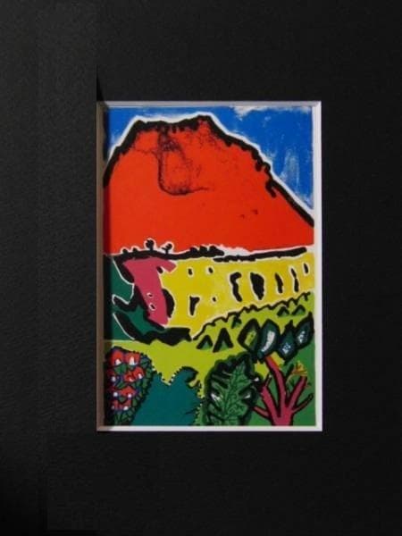 片岡球子、【赤富士】、希少な額装用画集より、新品額装付、状態良好