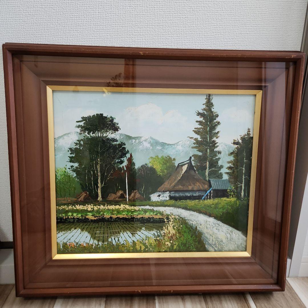 油彩　油絵 　田舎風景絵画　木製フレーム付 油絵 絵画 【田舎の田んぼ】 | HIROSHI1990