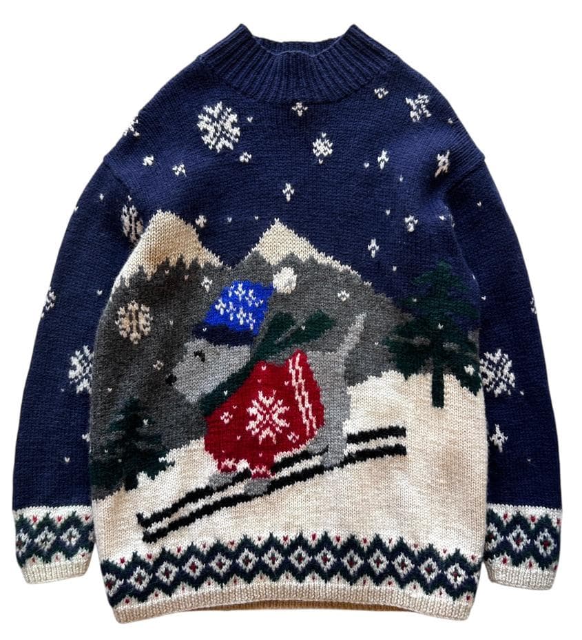 専用90s ビンテージ☆LAUREN 犬柄 雪柄 風景画 ニットセーター S