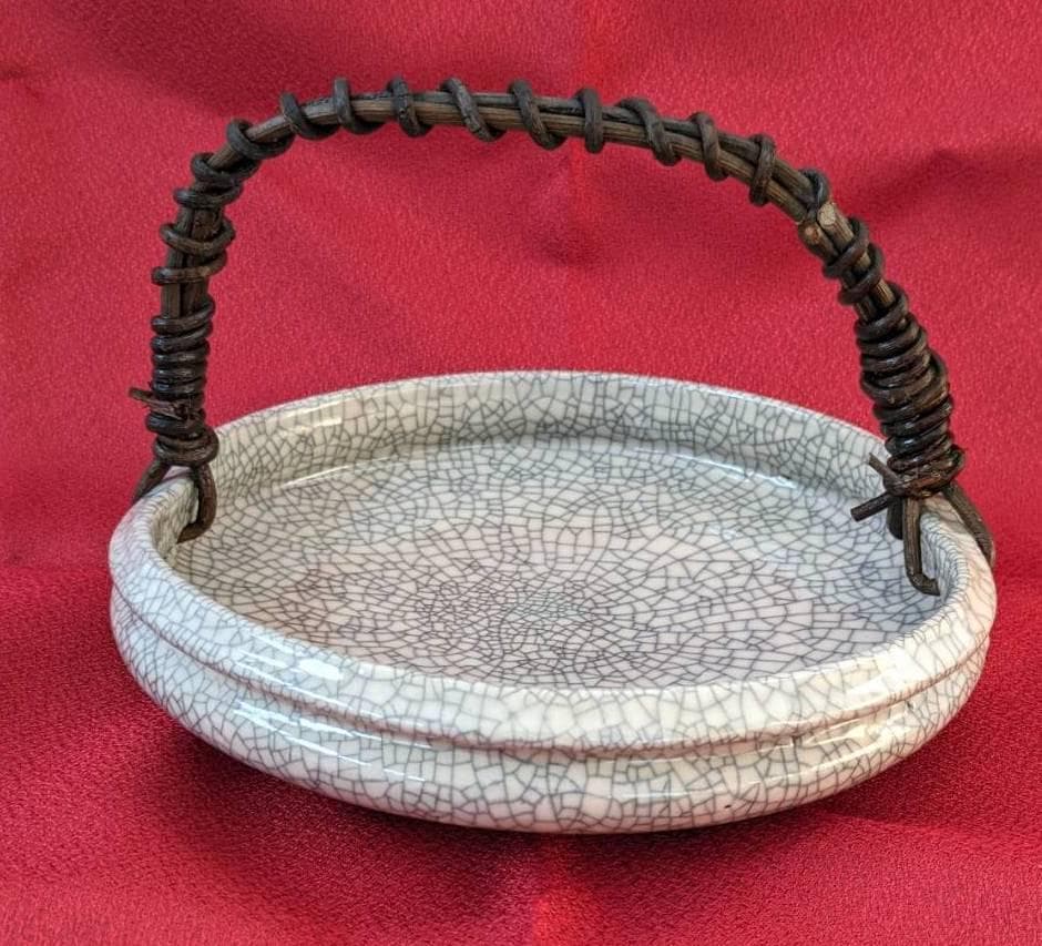 みやじま焼（対厳窯）蔓手付き小鉢　菓子皿　花器　希少