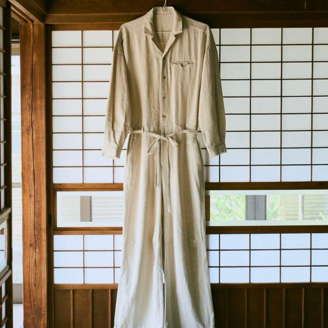 Camphor wood リネン ジャンプスーツ つなぎ Lサイズ アイボリー