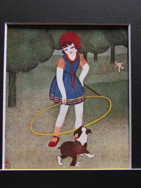 蕗谷虹児、【犬と少女】、美人画、希少な画集より、新品高級額
