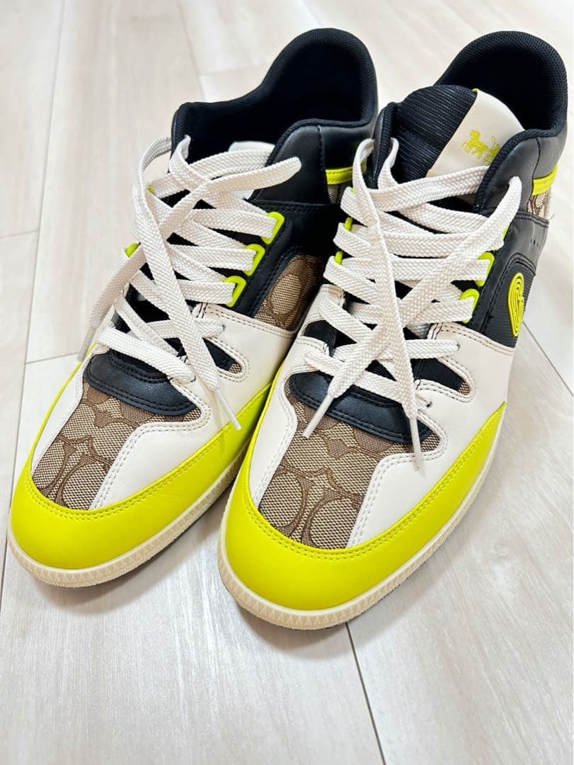 コーチ柄ハイカットスニーカー ホワイト/イエロー