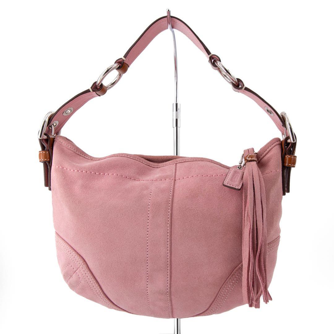 A103【COACH／コーチ】アクセサリーポーチ　ハンドバッグ　スエード　ピンク