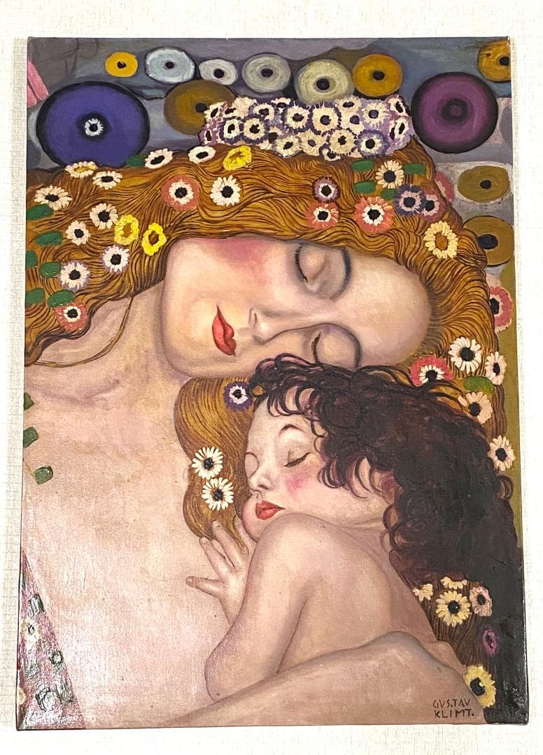 模写 グスタフ・クリムト 油彩キャンバス【母と子】 油彩画