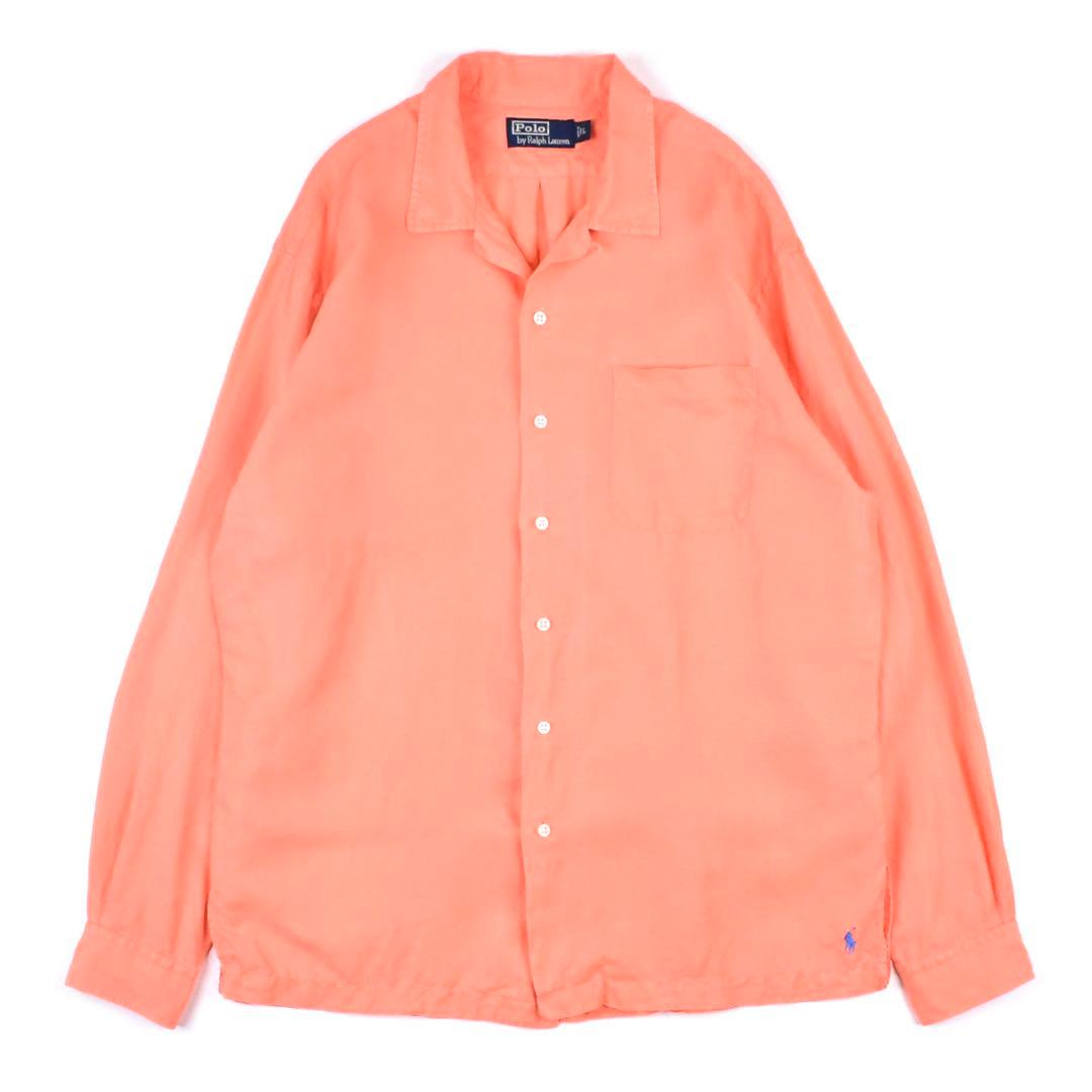 90s Ralph Lauren Shirt LINEN SILK オレンジ L